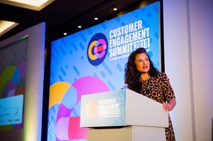 Speaker talking at our customer engagement summit 